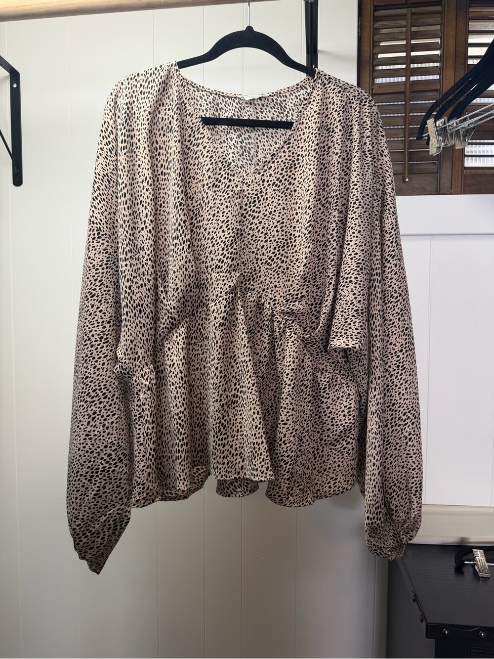 Chic Soul Beige and Black Animal Print Peplum Blouse